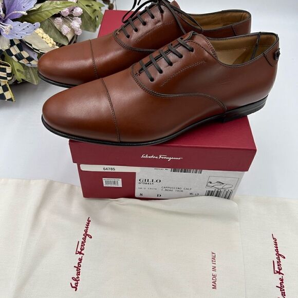 Men, Salvatore, Ferragamo, cap leather Oxford, size 8, made in Italy - Picture 4 of 12